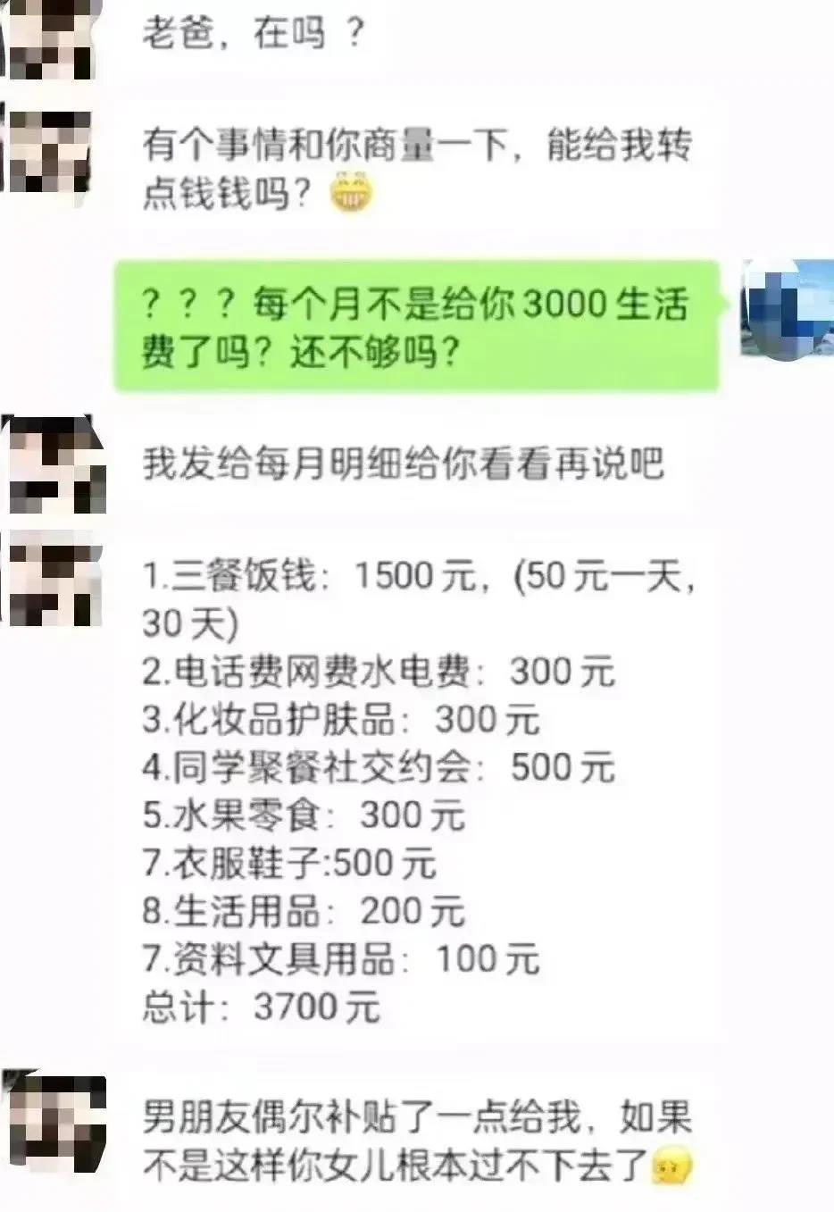 女大学生没有钱买化妆品，向父亲要钱。父亲很吃惊，怀疑女儿是不是“吸东西”了，于是