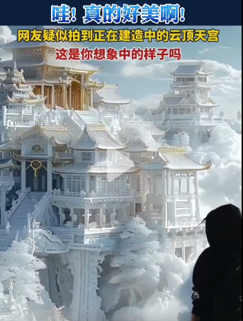 “云顶天宫开建了！”近日，有网友在吉林拍到正在建造的“云顶天宫”，实拍与AI生成