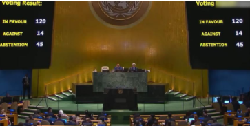 美、以反对，联大仍高票通过巴以相关决议 现场掌声不止！
当地时间10月27日下午