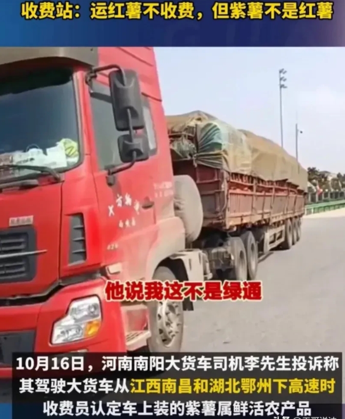 “没地说理，老百姓太难了！”湖北襄阳，一男子拉了一车紫薯过收费站，要求交900元
