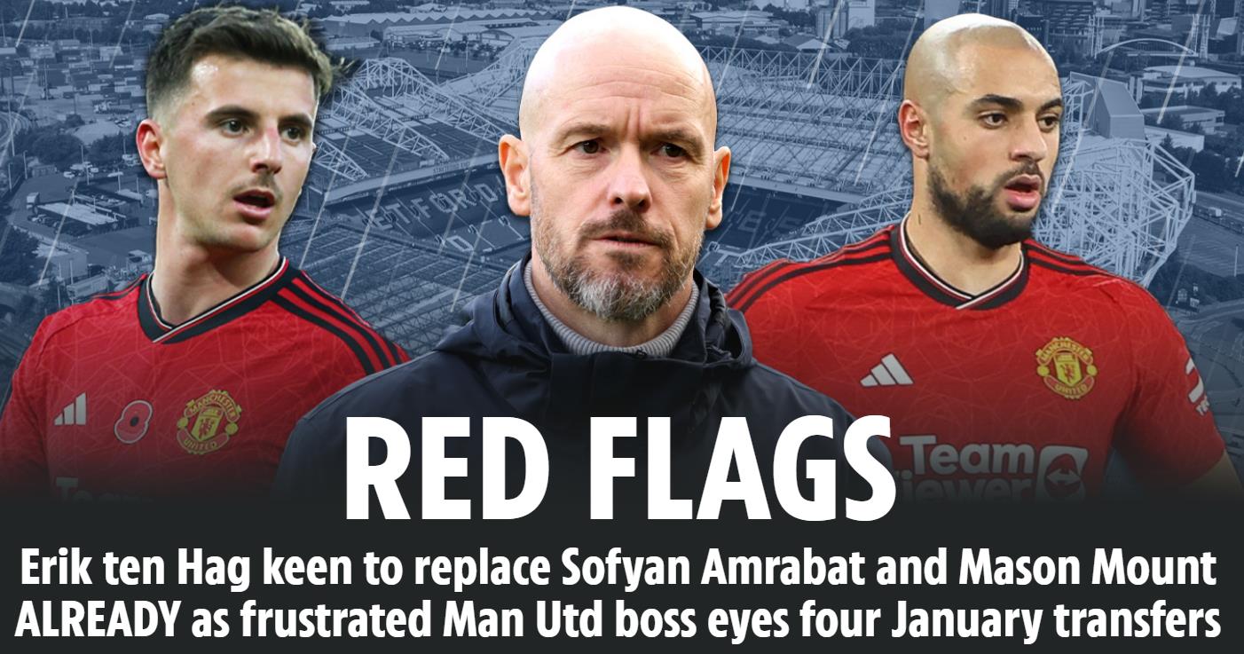 英国媒体太阳报报道，曼联主帅滕哈格期望在一月份的转会窗口签下4名新援，其中在中场