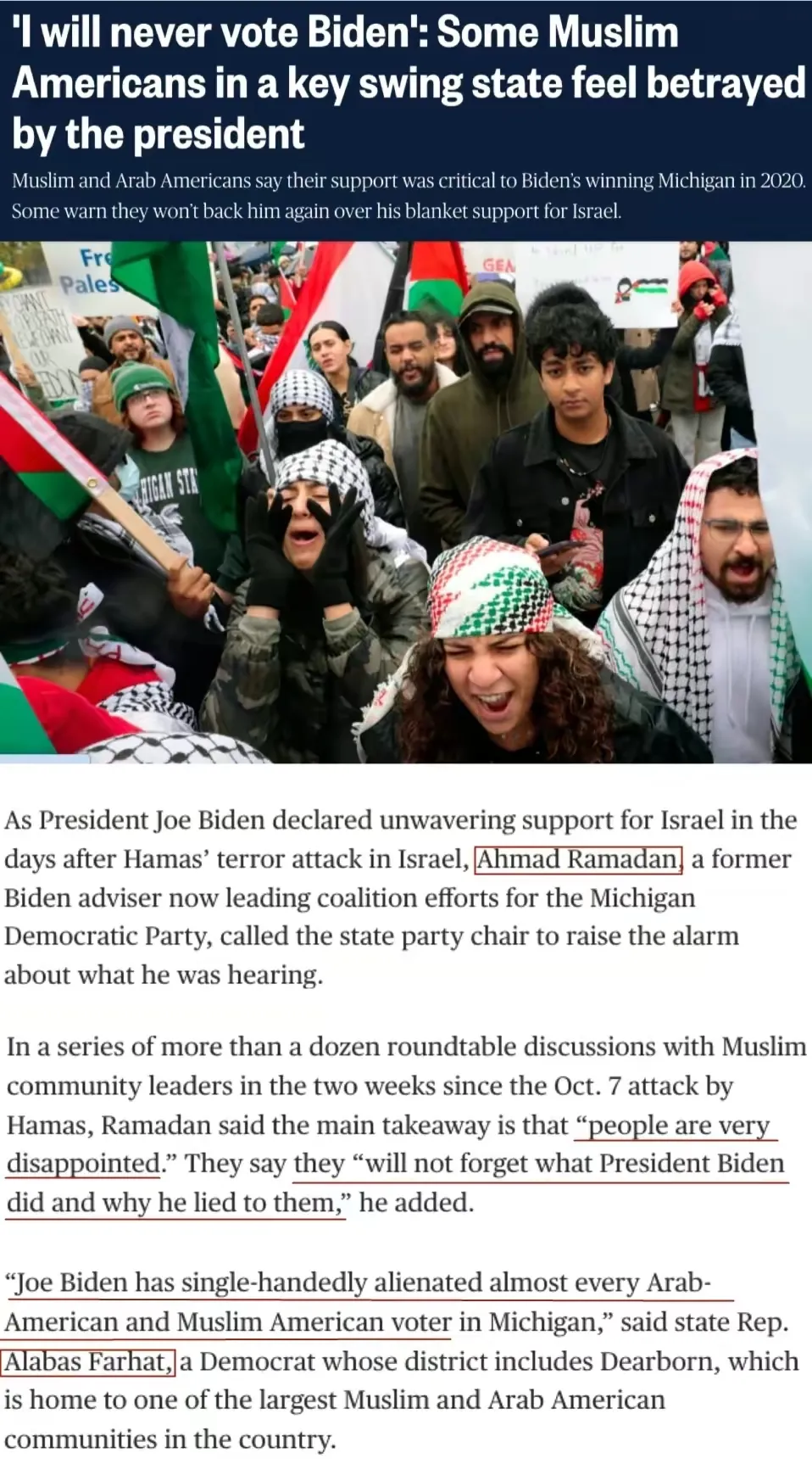 对美国的穆斯林选民而言，不投票给拜登，难道会投票给特朗普？的确，在巴以冲突的问题