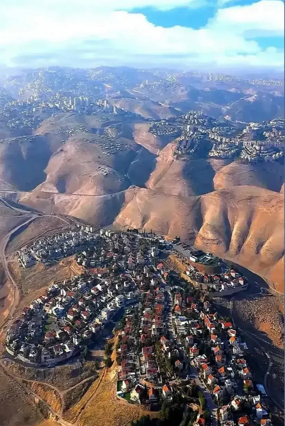一看到以色列在巴勒斯坦土地上的定居点，就像是全身都长满了鳞病，让我不禁起了一身鸡