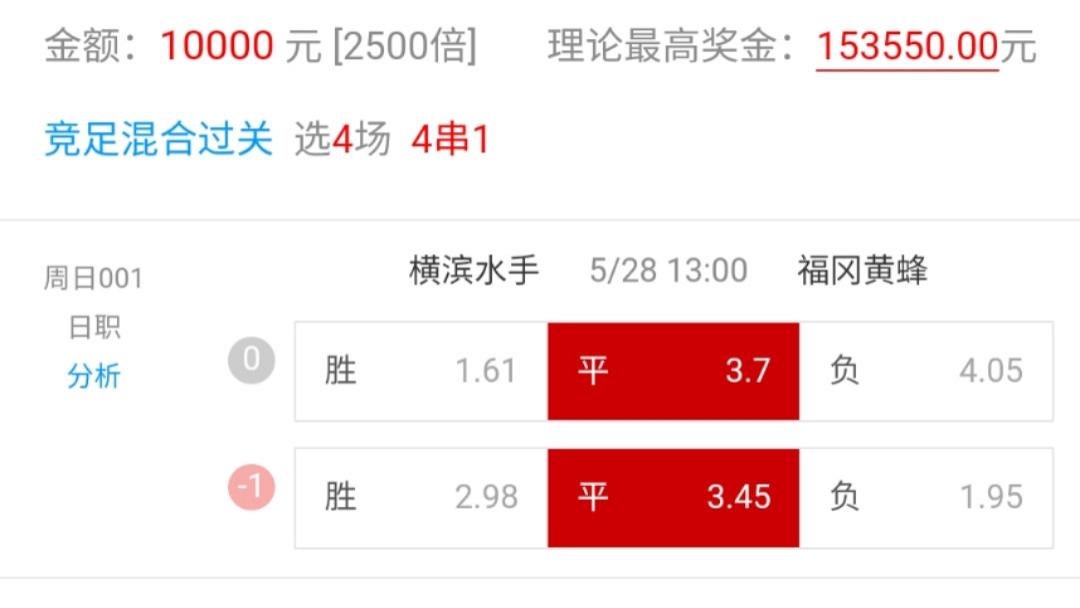 5月28日竞彩足球四串一推荐：川崎前锋VS柏太阳神，暴击15w+