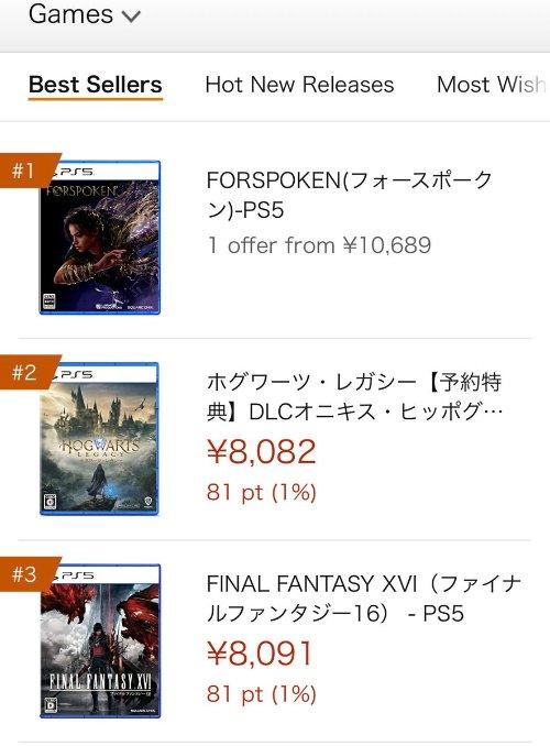 《Forspoken》登顶日亚销量榜 击败FF16、霍格沃茨