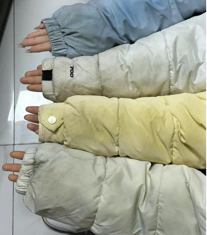 四位办公室女生的羽绒服袖子，都是一天一换爱干净的小姐姐，怎么会这么容易脏呢。
