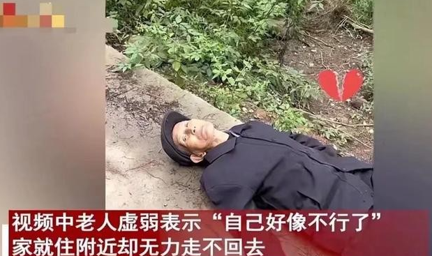 看哭了！四川，86岁老人走不动路躺倒在路边，两名男子发现后赶紧下车查看，结果老人