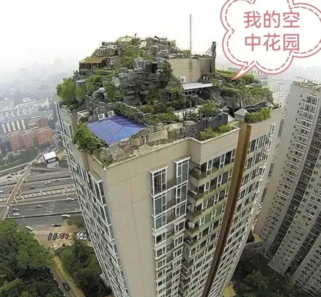 "我的800万啊！"2013年，北京一市民，在百米高的小区楼顶建了一栋豪华别墅，