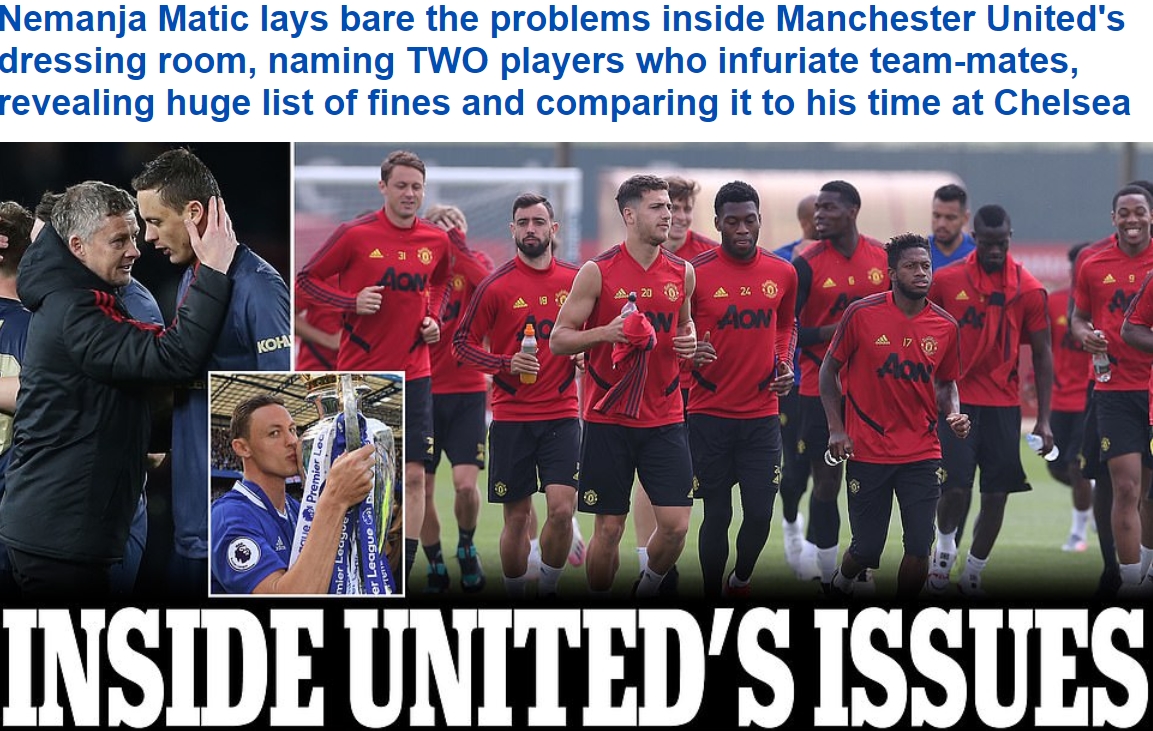 英国媒体邮报报道，前曼联球星马蒂奇披露说，在他效力球队期间，博格巴和桑乔这两名球