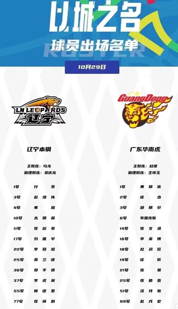 广东辽宁焦点战大名单出炉，任骏飞缺阵，赵继伟回归：
从官方公布的大名单可以看到，