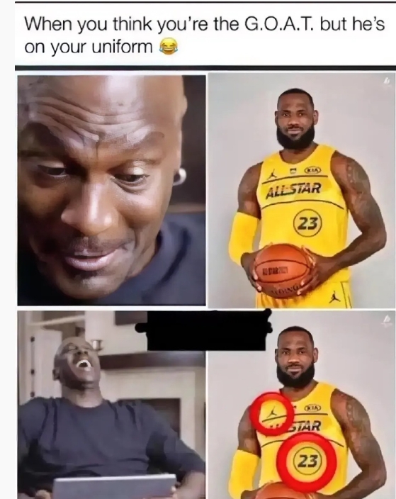 美媒发图嘲讽詹姆斯：“当你觉得你是GOAT的时候， GOAT其实早就在你球衣上了