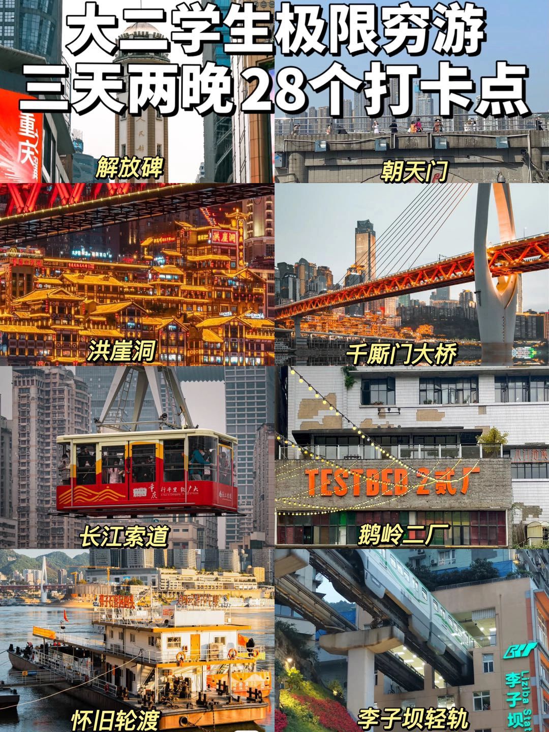 大学生极限穷游重庆！三天两夜28个打卡点
