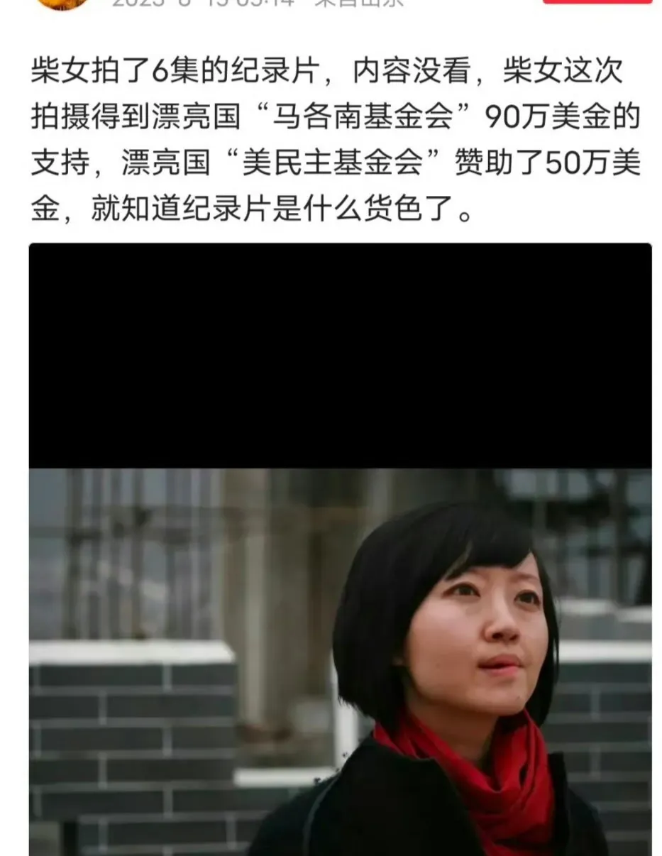 据说柴静的纪录片，有140万美元赞助方来自美国“马格南基金会”和“民主基金会”。