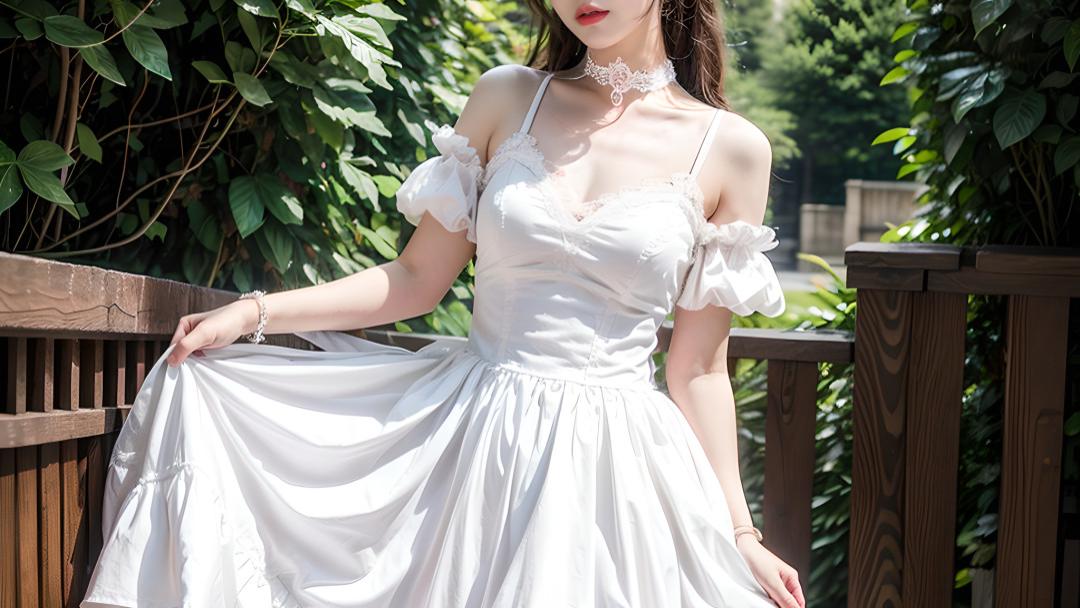 白裙仙韵，梦幻美女的轻盈风华