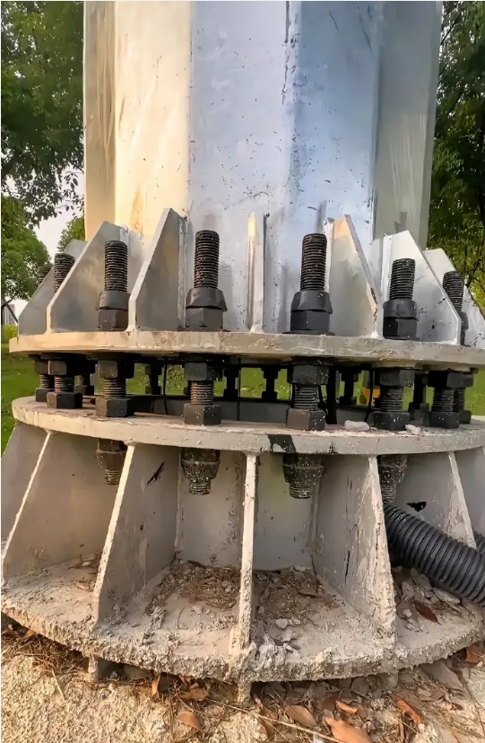 当我站在这根大电线杆下面时，我发现了一个让我费解的问题：为什么工人们不直接用螺丝