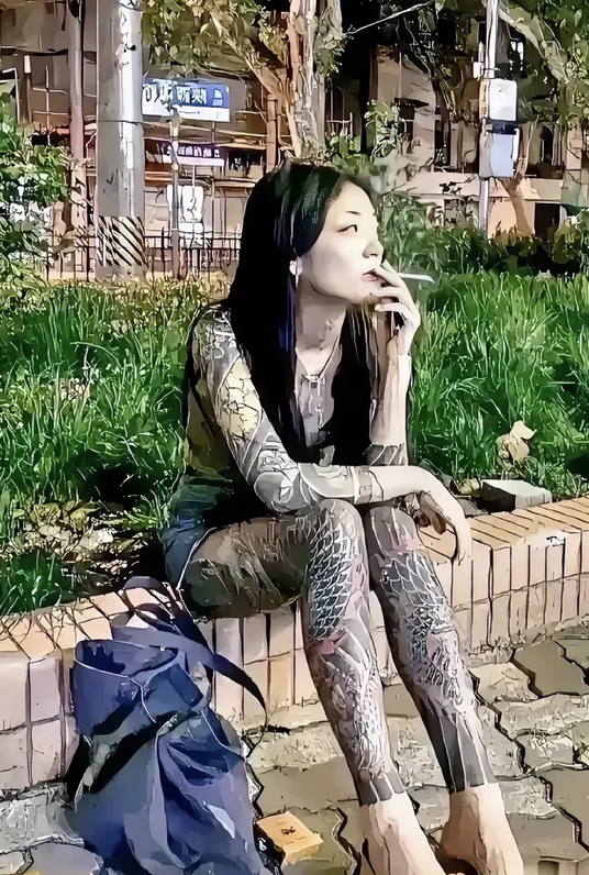 这是衣服，不是纹身吧
衣领那里不像纹身