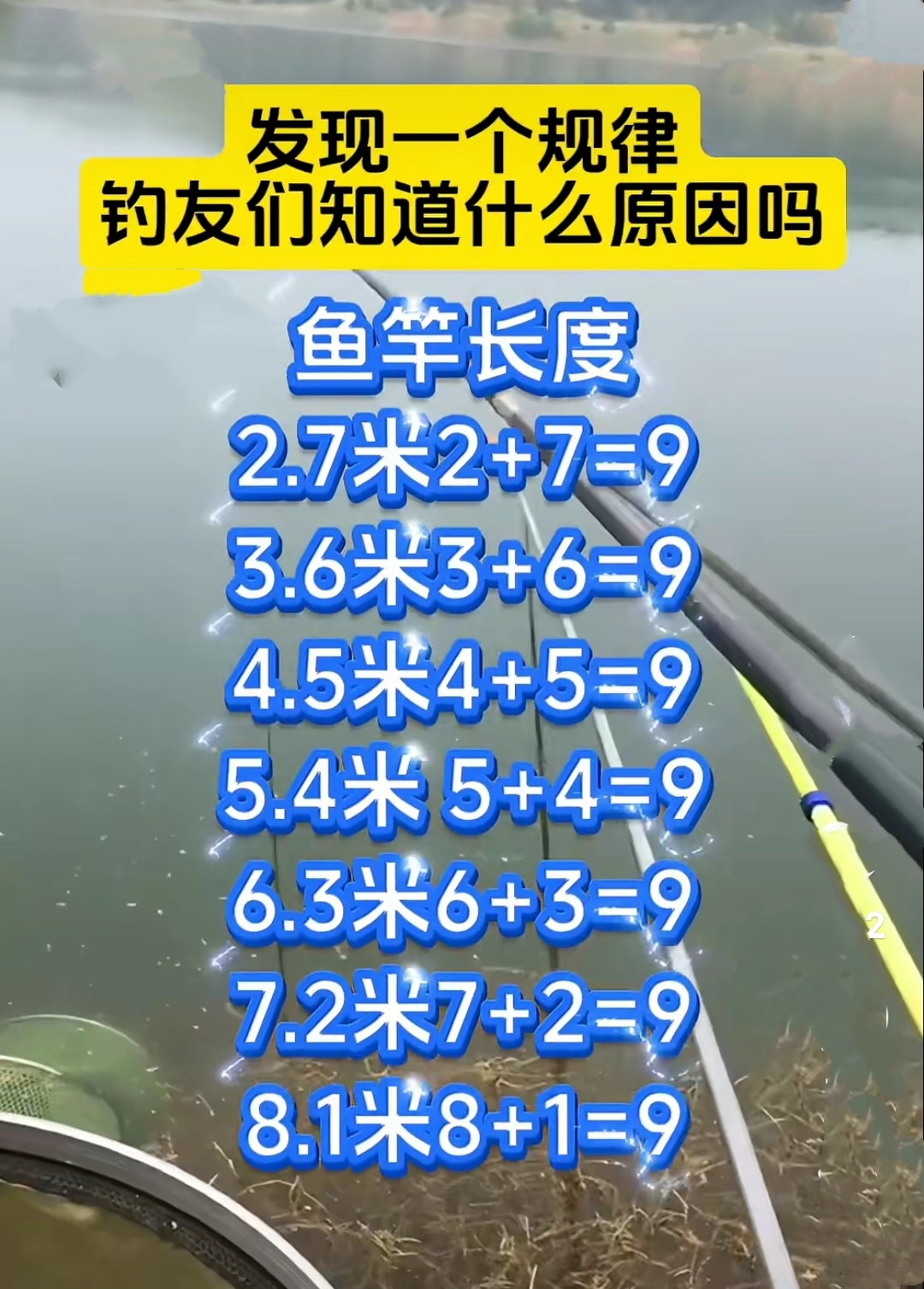 发现一个规律，鱼竿长度和9杠上了，大家知道是什么原因吗？