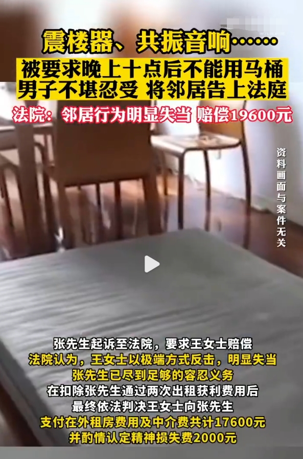 王兰对楼上张伟正常生活中产生的声音，如：洗漱、洗澡、掉瓶盖等，反应过度。

并提