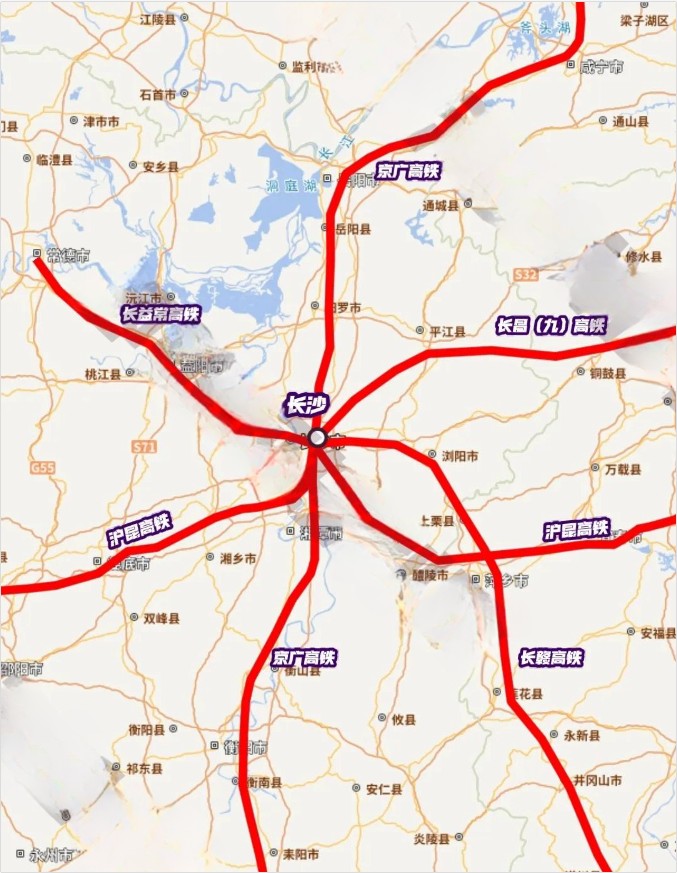 长沙高铁线路规划，还是很不错的，四通八达，国家级通道也有3条，京广高铁、沪昆高铁
