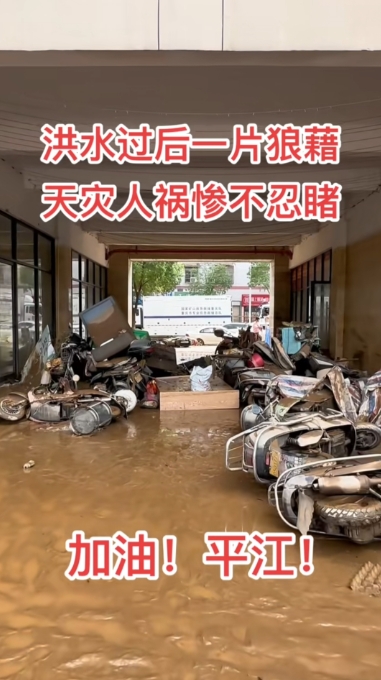 同事讲她家乡平江被洪水淹了，她家一楼全淹了，不过昨天洪水退了，家里一片狼藉，好深