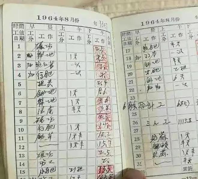 60年代那会儿，农村生产队的队员们每天有个出勤表，干一天活儿能给10分工分，算下