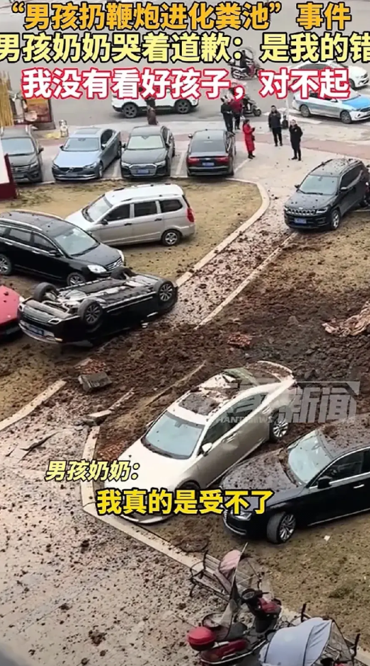 真相了！小孩哥炸化粪池引发炸毁豪车数量，面临巨额赔偿后续来了！
孩子奶奶今天出镜
