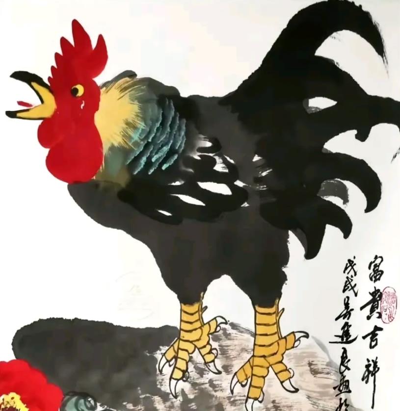 左为中国美协会员，央美教授吴进良画的公鸡，右为画画爱好者画的公鸡。 ​