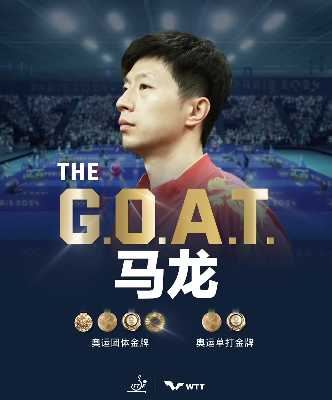 马龙，乒乓球双圈大满贯得主，奥运会6金得主，官方认证的GOAT，这才是真GOAT