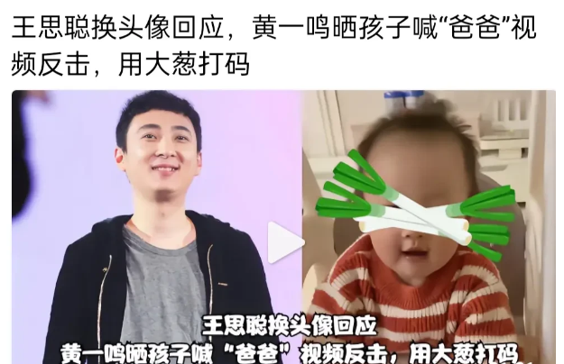 太搞笑了王思聪一句你爹来了的配图黄一鸣带着孩子就喊爸爸出土顺带大葱遮脸，哈哈笑不