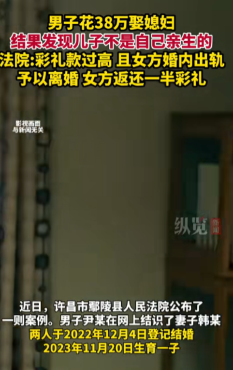 12月5日，河南许昌，男子花38万彩礼娶妻，婚后孩子却不是他亲生的，女子却称，男