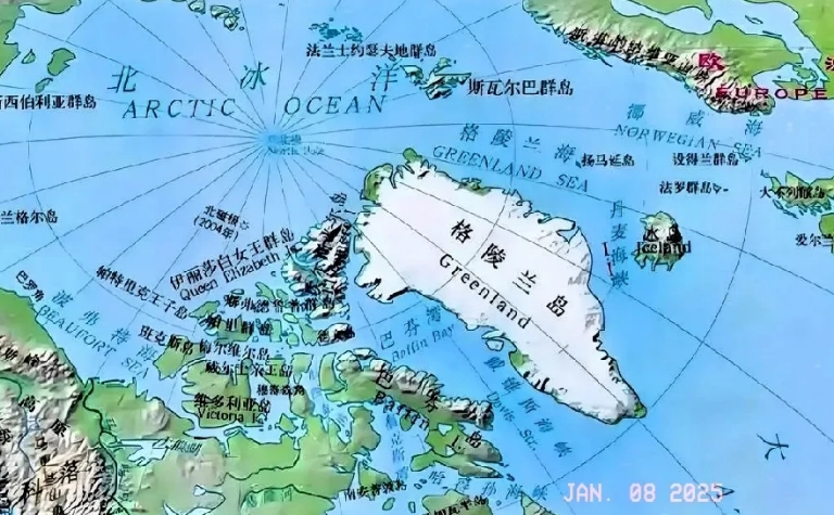 格陵兰岛：世界第一大岛，面积217万平方公里，是世界第一大岛，战略位置极其重要，