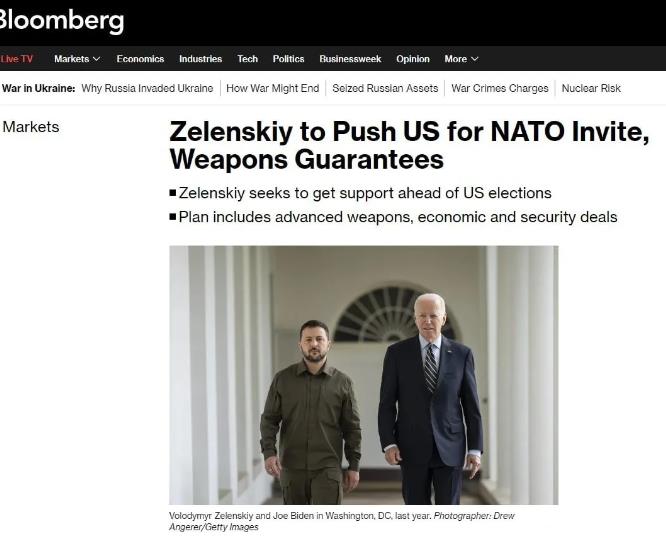 据彭博社报道，泽圣计划在老美大选前，推动睡王邀请二毛加入NATO，并保证武器的供