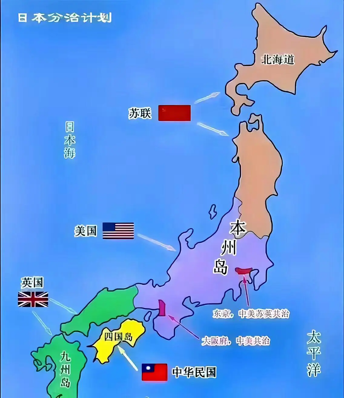 二战后同盟国划分日本方案。