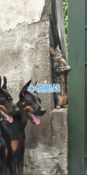 猫的眼神绝了！过后，它还长出了一口气，吓S猫了！
有人说，昔日黑猫警长的威风在此