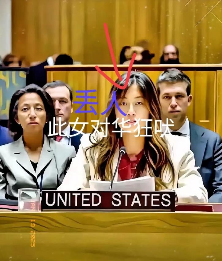 大家看！美国驻联合国副参赞吴婷污蔑东大，被耿爽当场驳斥，注意，此女是混血儿，有华