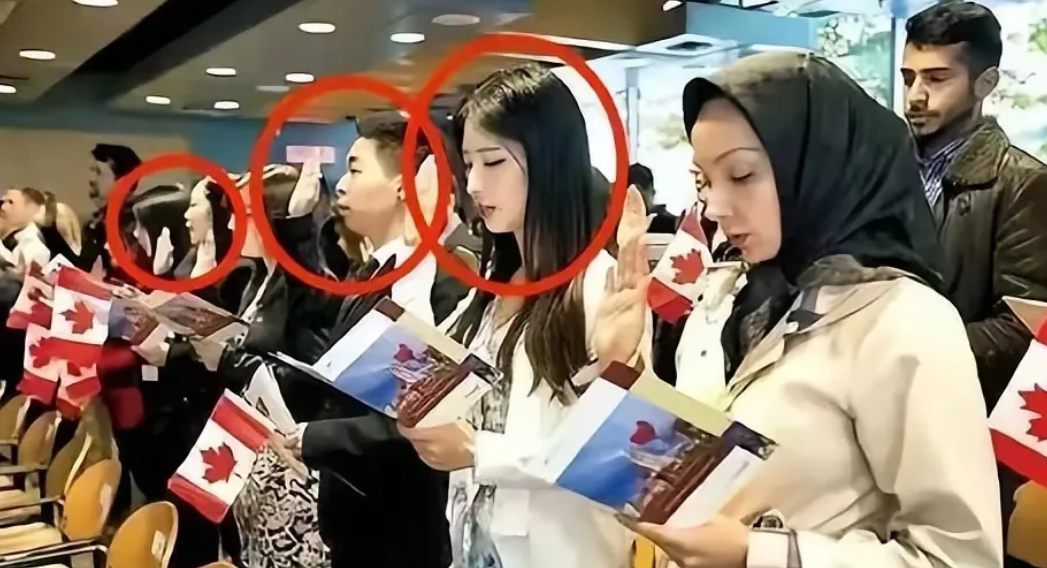 这些人曾经都是中国人，而且都是中国培养的精英人群。此时的他们正在宣读效忠加拿大政