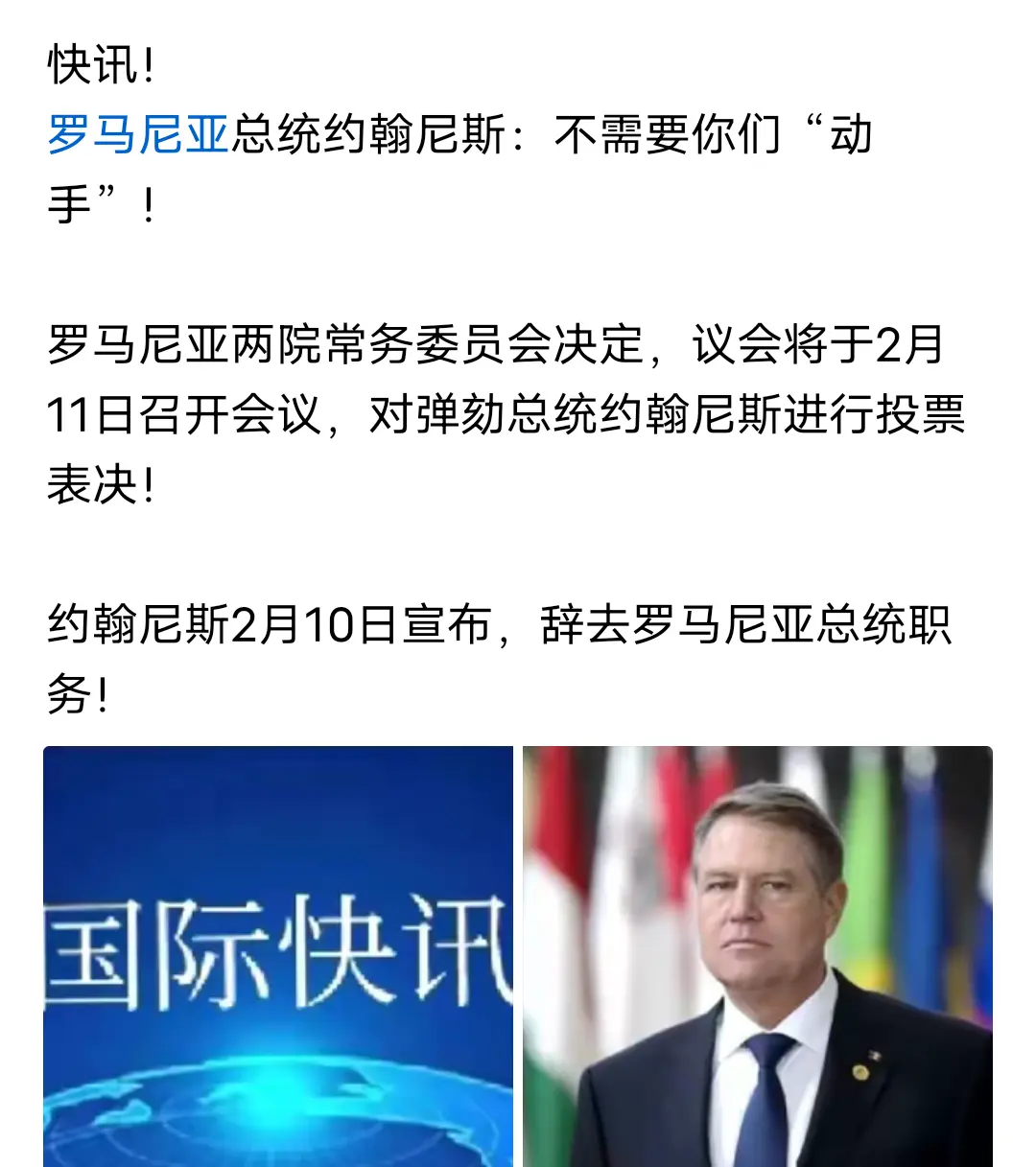 罗马尼亚总统约翰尼斯：不需要你们“动手”！