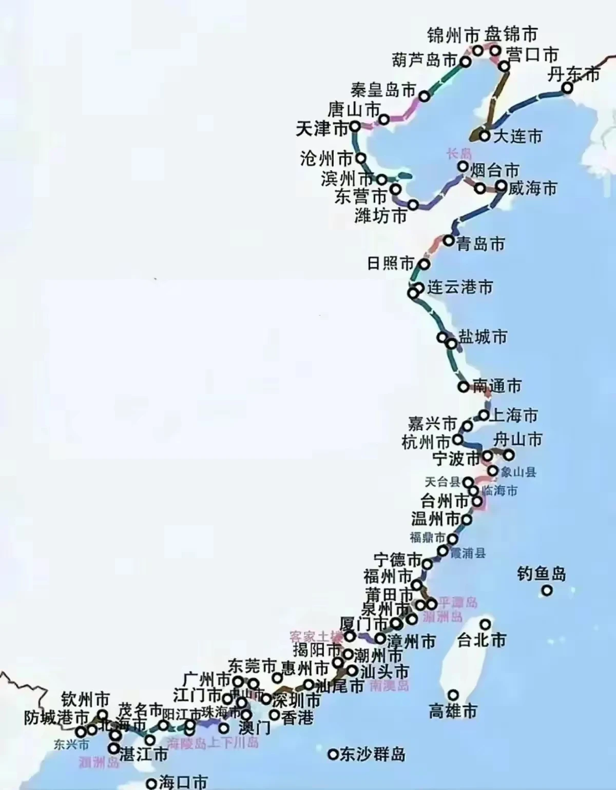 天呐，终于看到了我国沿海城市的“大合集”，一共53个。快收藏起来吧！
你们最想去