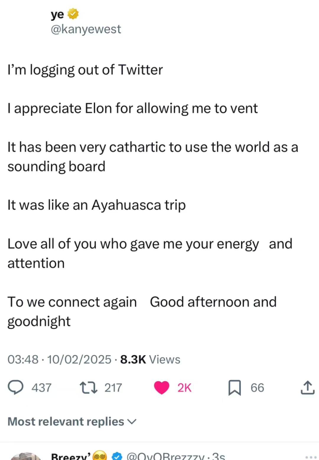  
 
侃爷的X账号突然消失得无影无踪。账号注销前他留下了一段耐人寻味的告别文字