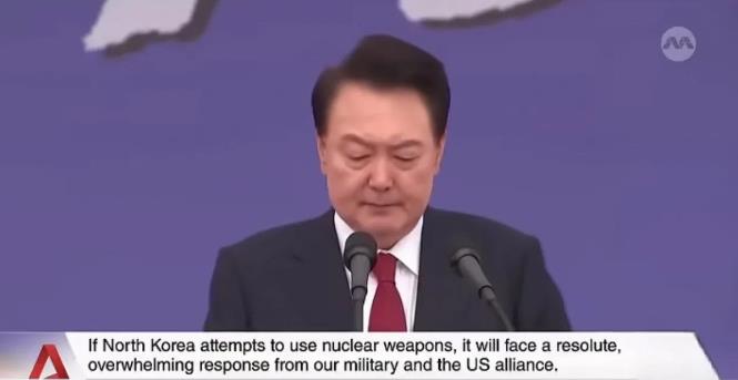 韩国总统尹锡悦发表讲话称，如果朝鲜试图对韩国使用核武器，那么朝鲜将面临韩国及其美