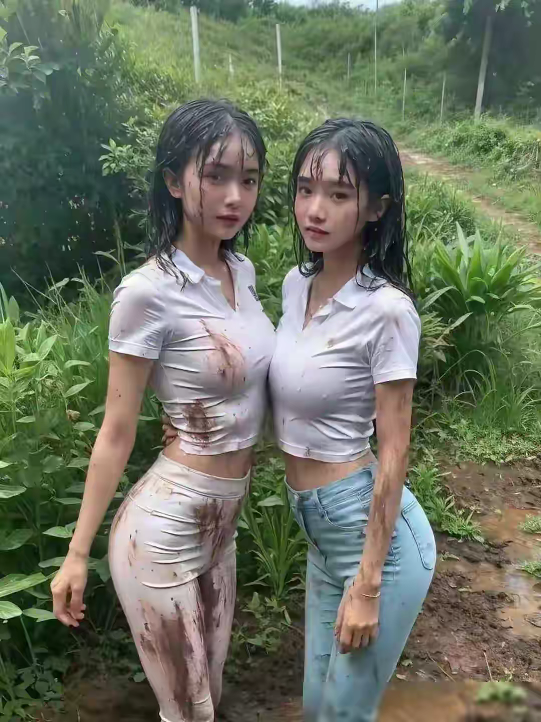 #五一小长假#跟家人去乡下游玩，两个妹妹想自己抓小龙虾，结果弄得一团糟。我叔叔气