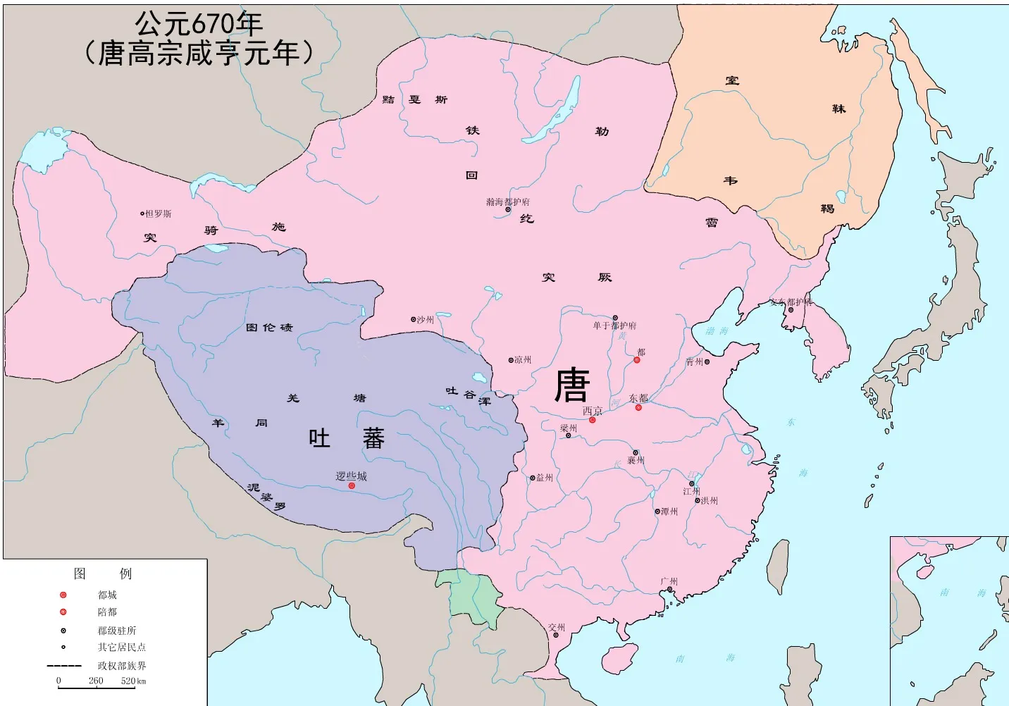 汉人王朝的最大版图应该是在唐高宗时期，大约是公元660年-670年这十年间，唐朝