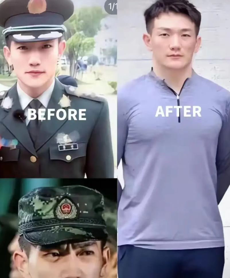 别再说何捷普通了
也别说以前都是精修图了
就冲着这一身腱子肉，挺直的身板，就挺好