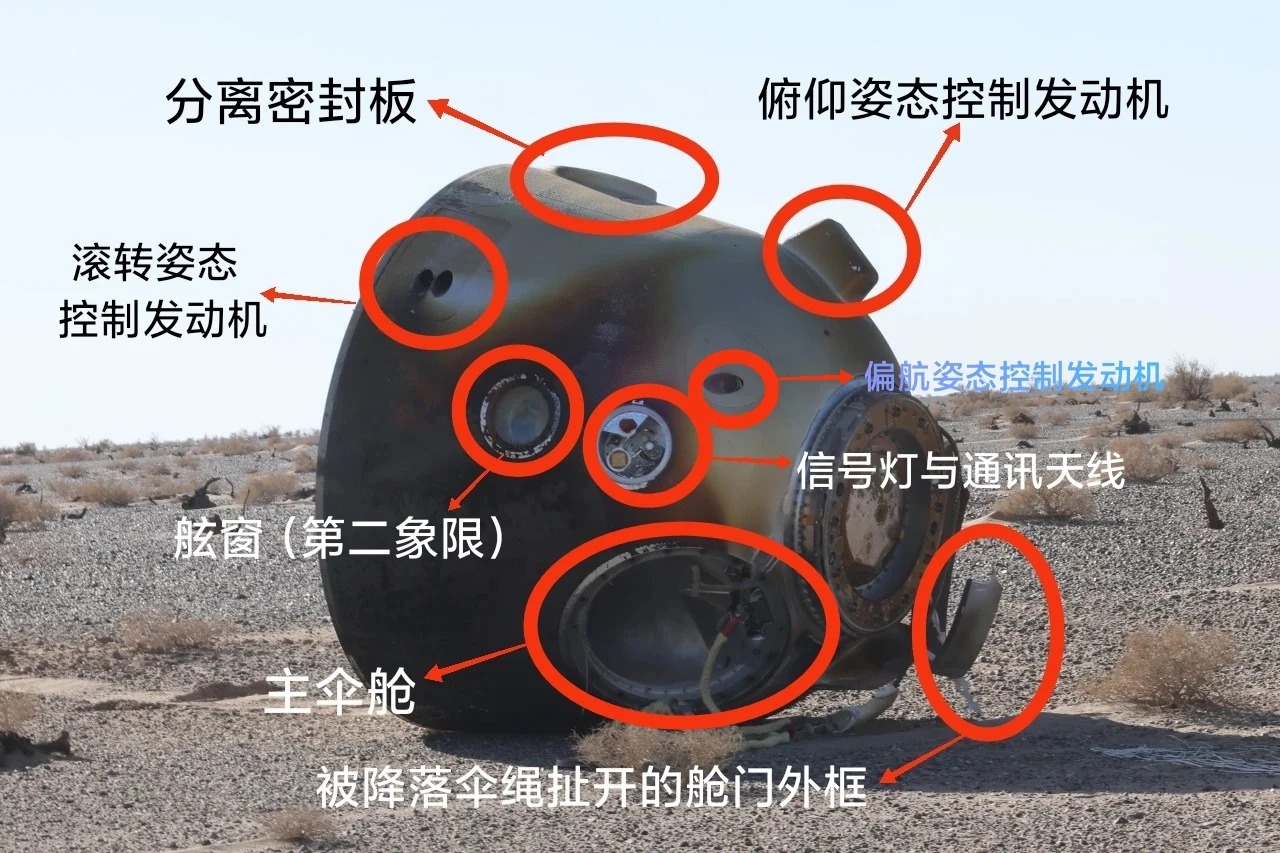 神舟十七号返回舱细节
神十七返回舱。分离密封板是返回舱和推进舱电、气、液之间的连