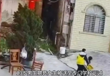 男生像个惯犯，13岁在大路上都敢这样，女孩大声哭喊，他毫不惊慌，仍然把她拖向屋角