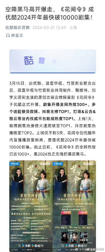 👖认证《花间令》2024开年黑马高开爆走 ​