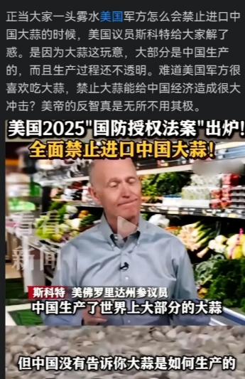 美授权法案禁止进口中国大蒜，不明白网友表示很搞笑