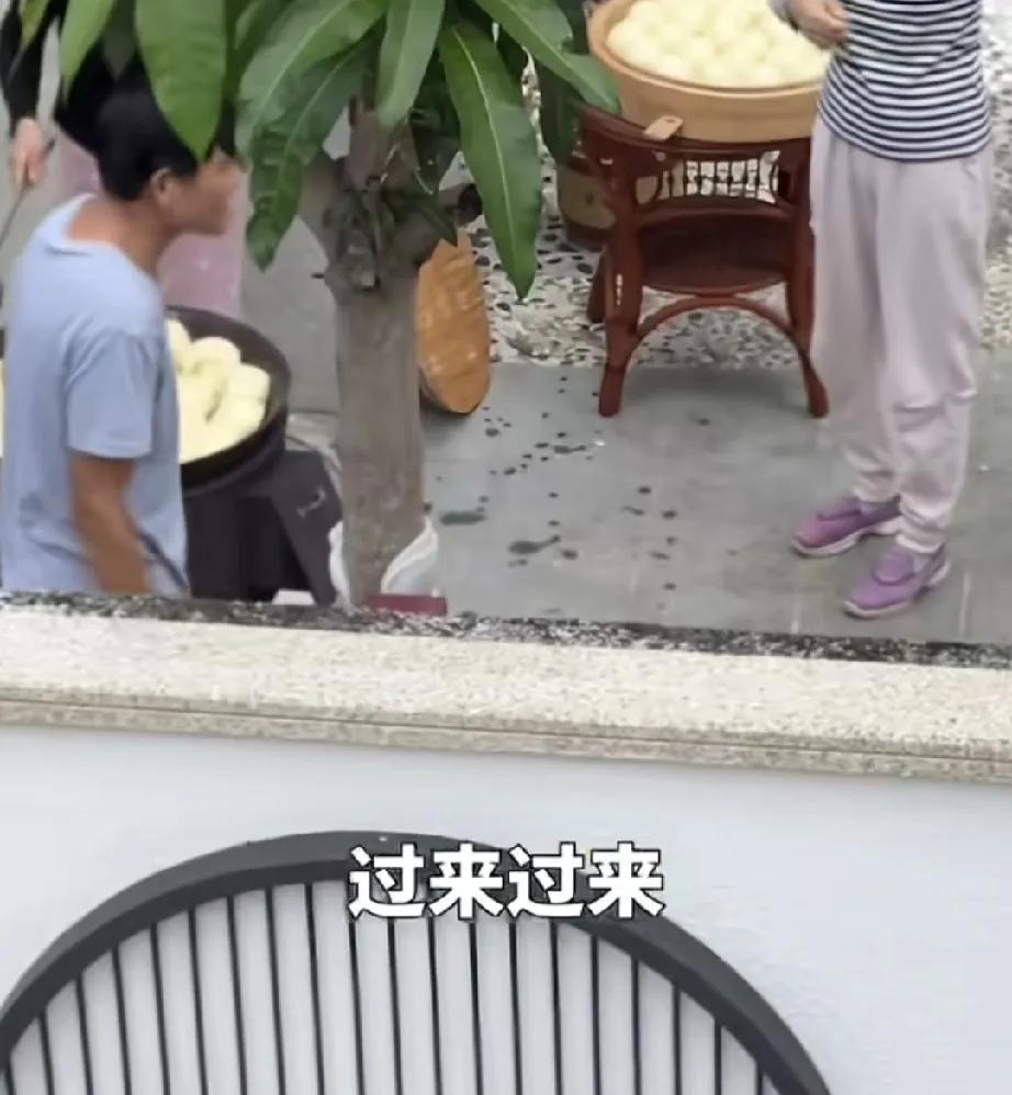 笑不活。海南一男子和儿子在自家阳台看到，来自山东的邻居正在蒸包子，这一笼一笼的大