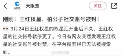 很多人问王红权星为什么被封禁？其实不止他，柏公子，鲍鱼家姐这一类的账号也被全网被