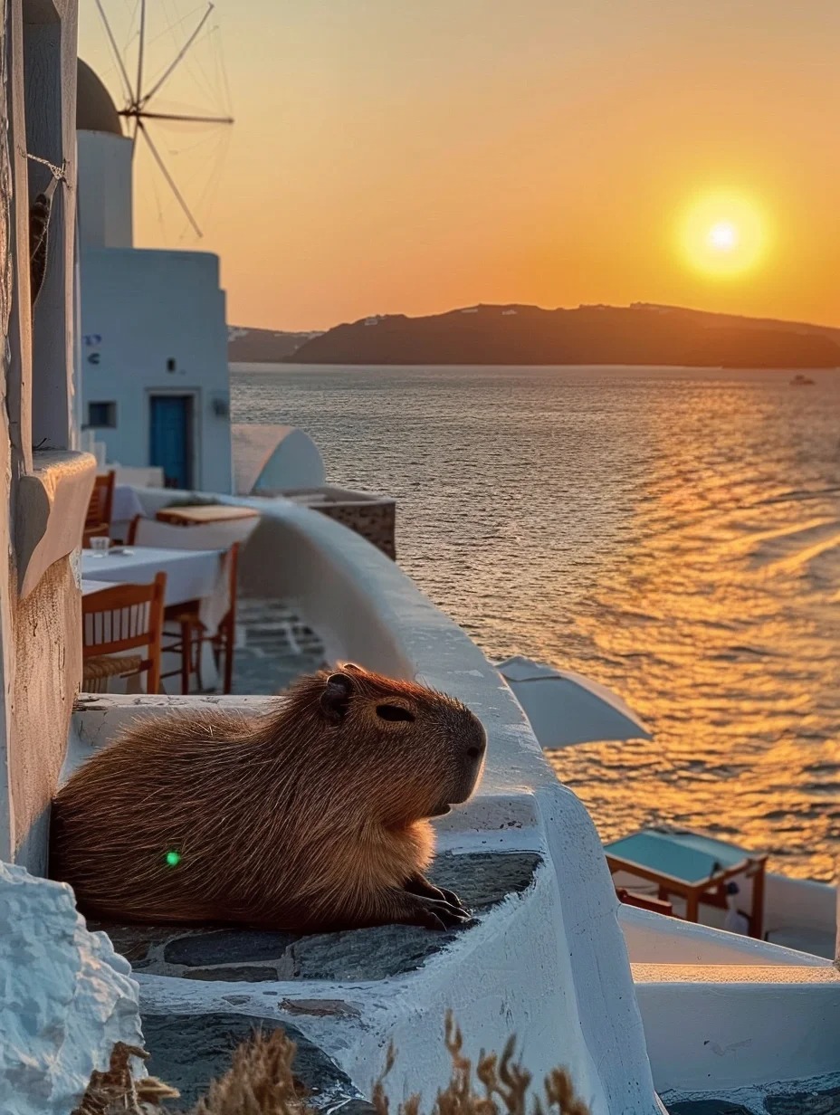 卡皮巴拉今天来到希腊米克诺斯岛🇬🇷度假